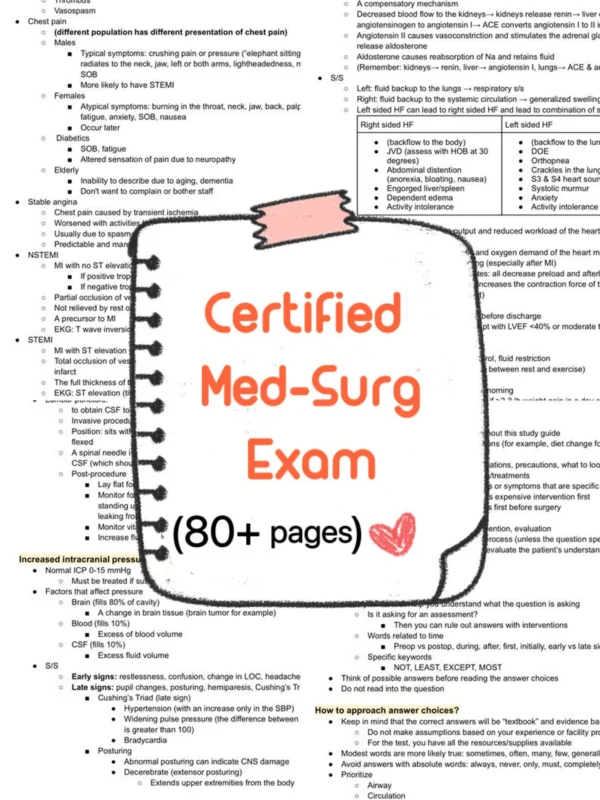 Certified Medical Surgical Registered Nurse Exam, CMSRN, CMS-RN notes, Nursing medsurg, Nursing study guide, Complete bundle, Nursing